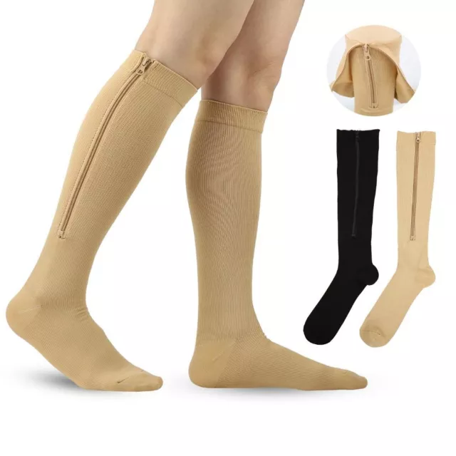 Zip Sox Compression Socks Zipper Leg Support Knee Closed Toe Shaper Stockings'