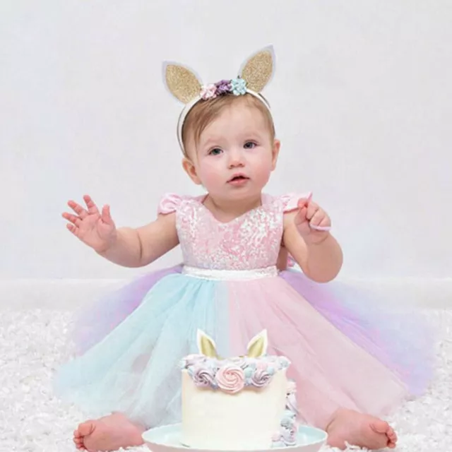 Toddler Kids Baby Girl Rainbow Sequins Princess Romper Sleeveless Tutu Dress AU 2