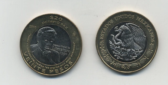 Mexico 20 Pesos 2010, Bi-Metallic  KM 943 UNC Coin Uncirculated