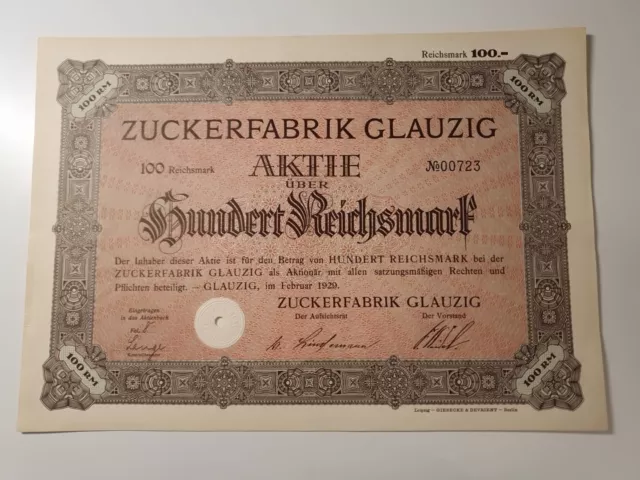 Zuckerfabrik Glauzig Aktiengesellschaft 1929