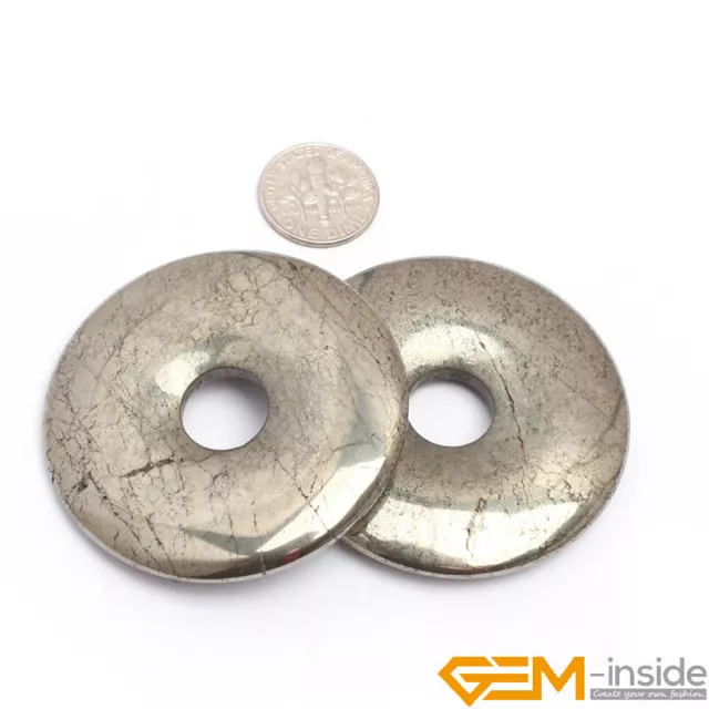Natural Pyrite Gemstone Round Donut Ring Pendant Beads 1 Pcs 30mm 40mm 50mm