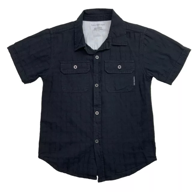 Calvin Klein Jeans Boys Button Up Black Short Sleeve Shirt Size 7