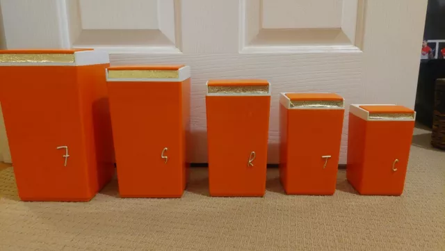 NALLY Ware Vintage 5 Piece Kitchen Canister Set 1960’s/70's Orange Retro style.