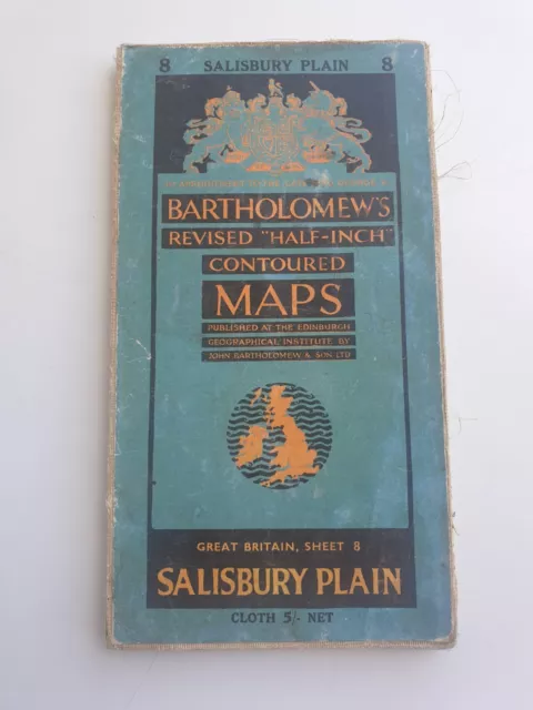 Bartholomew’s Revised Half Inch Contoured Cloth Map Salisbury Plain Sheet 8 Old