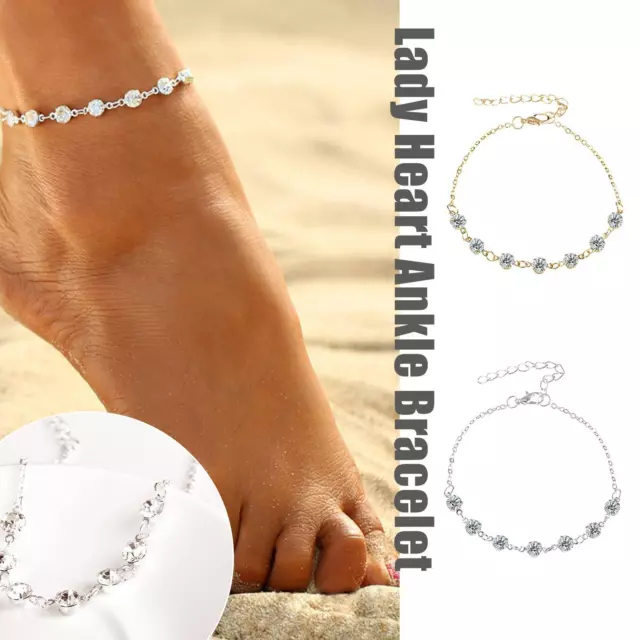 Lady Heart Ankle Bracelet Sterling Silver Anklet Foot Chain Bar 0101 Boho M L2P8