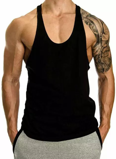 Mens Gym Vest Plain Stringer Bodybuilding Muscle Training Top Fitness Singlet