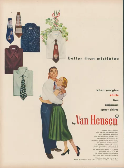 1948 Van Heusen Shirts Ties Pajamas Mistletoe Christmas Gifts Vtg Print Ad L13