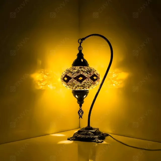 Lampada tavolo a collo di cigno a mosaico Tiffany fatta a mano turca marocchina