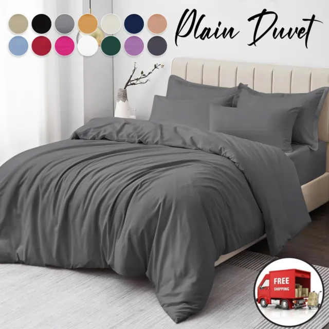 Plain Duvet Cover Luxury Reversible Quilt Cover Bedding Set Single Double King