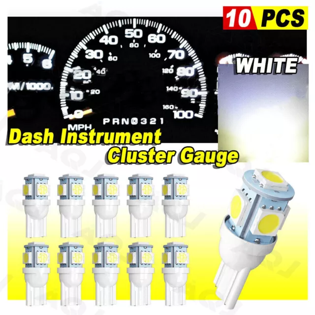 10x White T10 194 LED Bulbs for Instrument Panel Gauge Cluster Dash Light