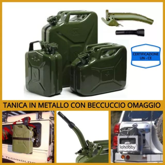 Tanica per benzina in metallo omologata carburante gasolio militare 5 10 20 LT