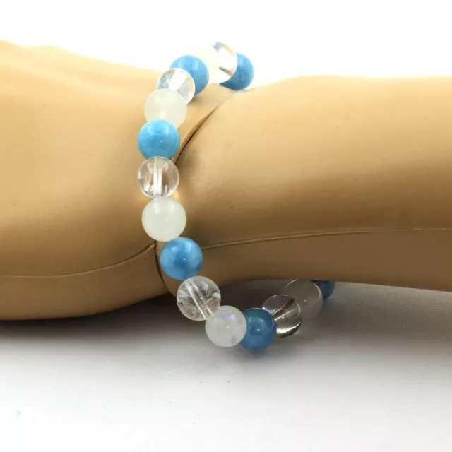 Bracelet perles Calcédoine bleu + Quartz + Pierre de lune