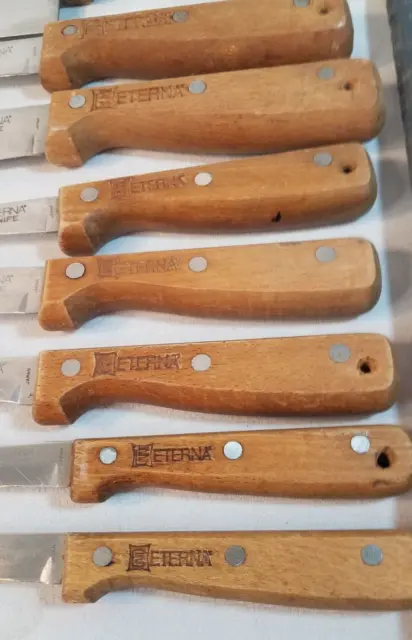 Vintge Ekco Eterna Kitchen Knife Set 14 PC Wooden Rivet Handle Japan Chefs 3