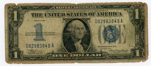 1934 $1 Funnyback Silver Certificate Note - Fr. 1606