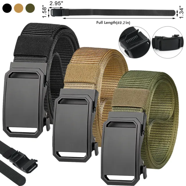 Tactical Mens Belt Ratchet Belt Nylon Web Belts for with Automatic Slide Buckle