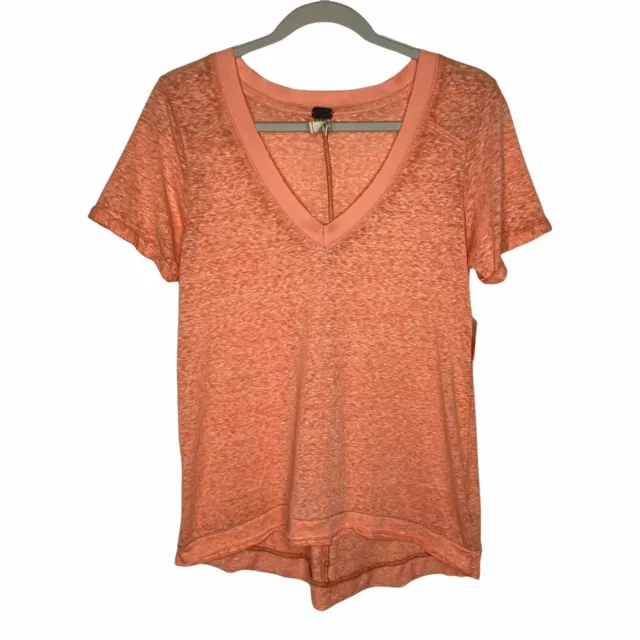 NWT FREE PEOPLE Pearls Raw Edge V-Neck Tee in Tropical Peach $58 - XS
