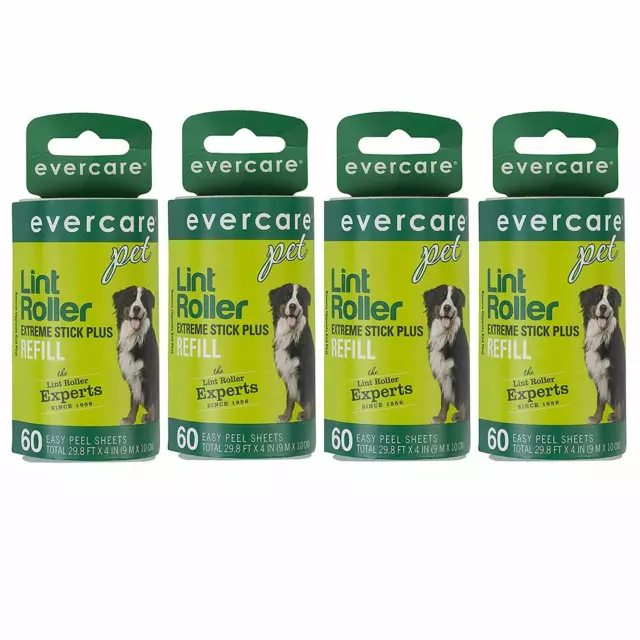 Evercare Refill for Extra Sticky Pet Hair Lint Roller, 4 Pack w/ 60 Sheets each