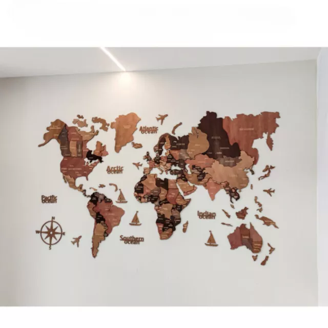 3D Wooden World Map Multilayered Travel Map Wall Map Office Home Decoration