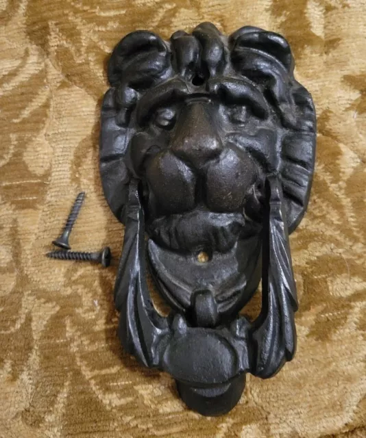 Vtg Large Cast Iron Antique Style LION HEAD Door Knocker Taiwan
