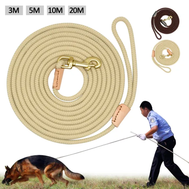 Tracking Dog Leash Leather Training Long Lead Climbing Rope Beige Coffee 10-66ft