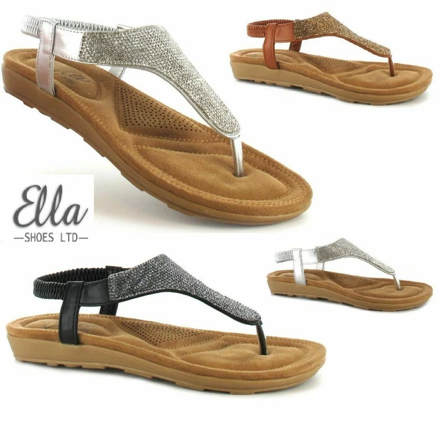 ELLA LADIES COMFORT Sandals Diamante Toe Post Sling Back Cushioned Insole Jacky 12.99 PicClick UK