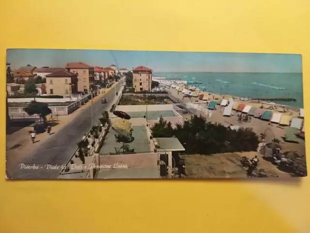 Viserba (Rimini). Viale G. Dati e Pensione Luisa. Cartolina lunga e sottile.