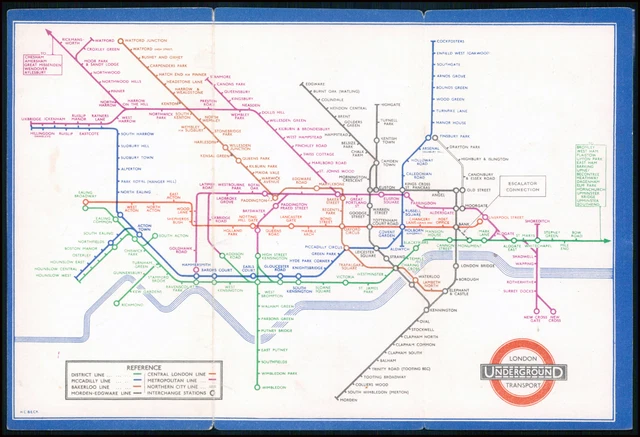 1937 ORIGINAL VINTAGE LONDON UNDERGROUND TUBE MAP Harry Beck No 1 (LM46 ...