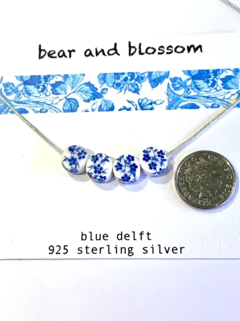 Delft Porcelain Cobalt Blue and White 925 Sterling Silver Necklace 3