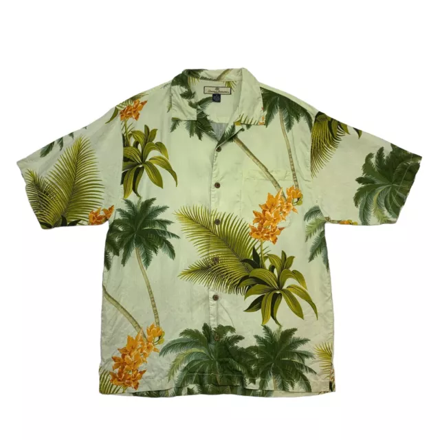 Tommy Bahama Silk Shirt Mens M Medium Celery Green Floral Tropical Hawaiian