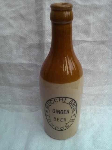Biucchi Bros London N crown cap ginger beer bottle c1900-1930 Bourne Denby