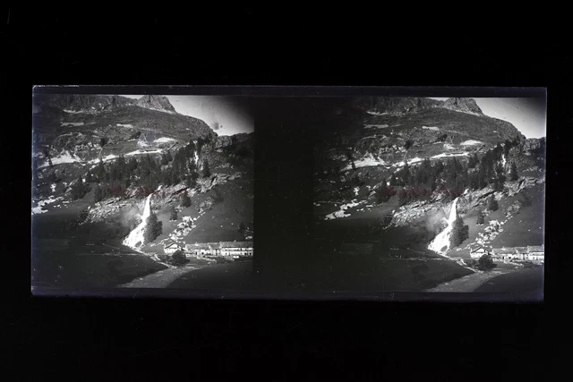 France 1931 Montagne Cascade Photo Stereo L10n16 Plaque verre Vintage NEGATIF
