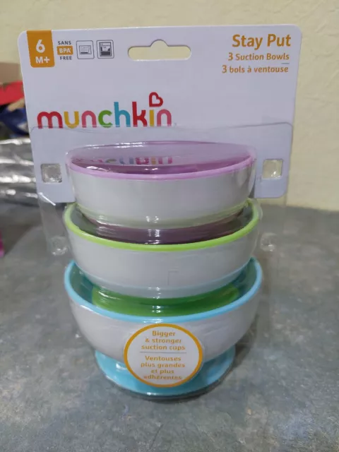 Munchkin Stay Put Suction Bowls Pack of 3 pastel colours free postage