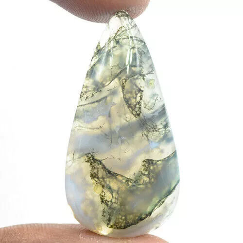 Cts. 26.65 Natural Landscape Moss Agate Cab Pear Cabochon Loose Gemstone