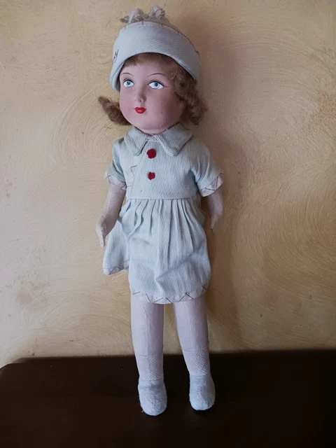 POUPÉE ANCIENNE VISAGE Carton Corps Tissu Bourrage Paille à