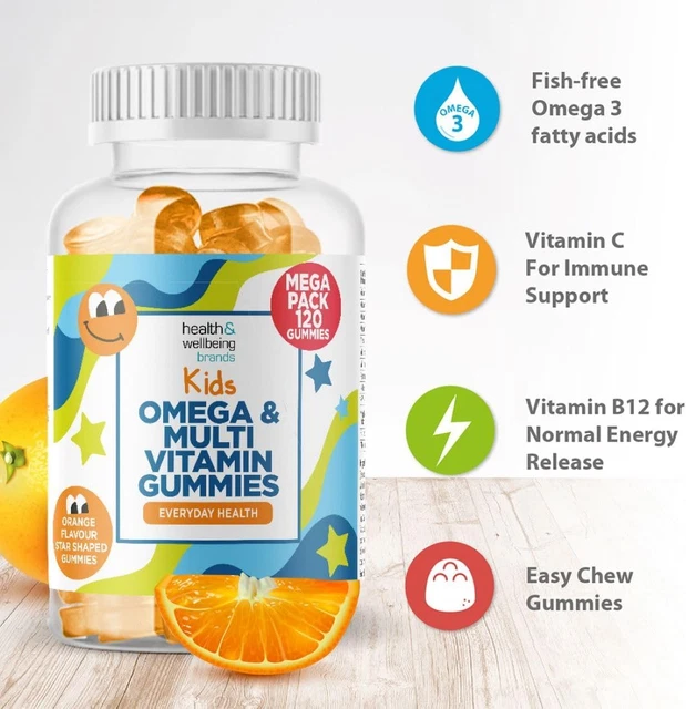 OMEGA 3 AND Multivitamin for Children, 120 Gummies for Kids Orange Flavour 9 £24.79 PicClick UK