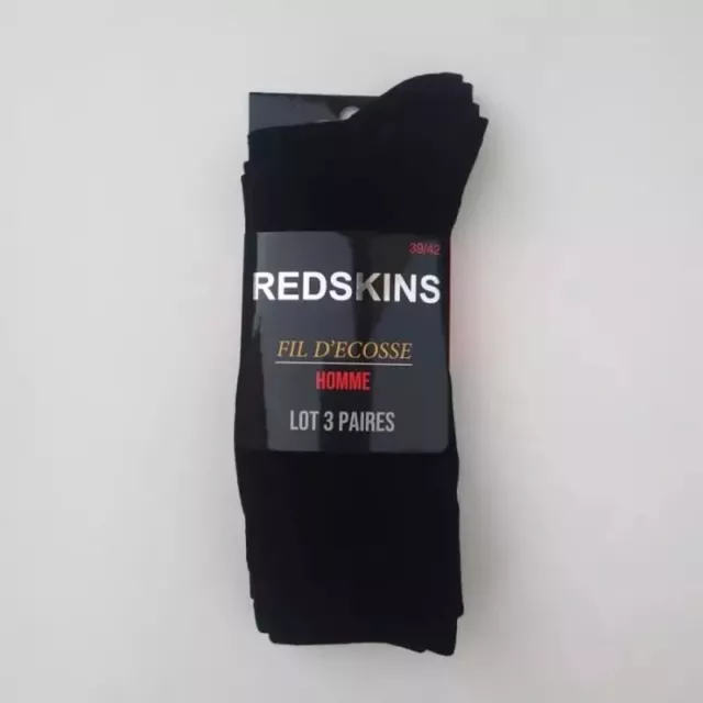 Lot De 3 Paires Chaussettes REDSKINS Fil d'Ecosse 100% Coton Noires