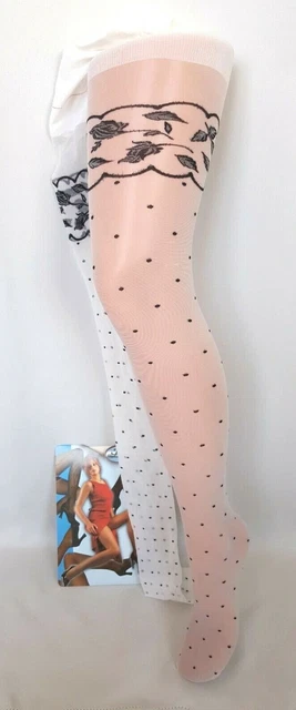 Collants Fantaisie S France - Nylon Stretch - Taille 2 (FR40/42) - Blanc Et Noir - Neufs