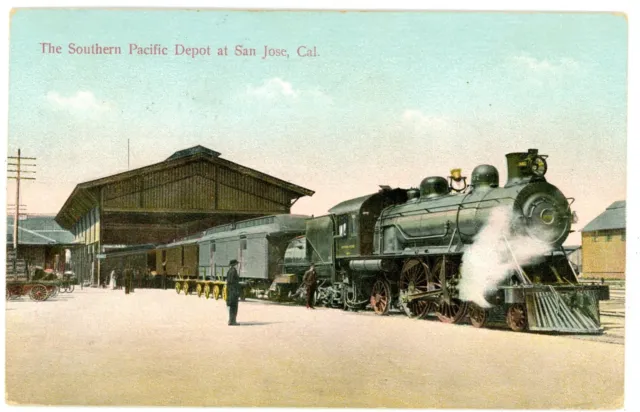 San Jose CA - SOUTHERN PACIFIC RAILROAD DEPOT & TRAIN - Postcard Station
