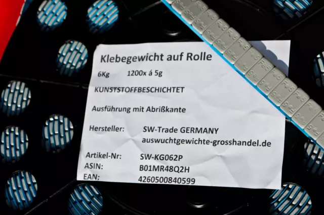 6KG ROLLE Klebegewichte Beschichtet Auswuchtgewichte  5g*1200 Kleberiegel 12x5g 2