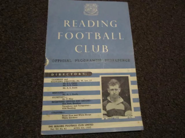 READING  reserves v  LEYTON ORIENT   reserves  1952/3  APRIL 6th