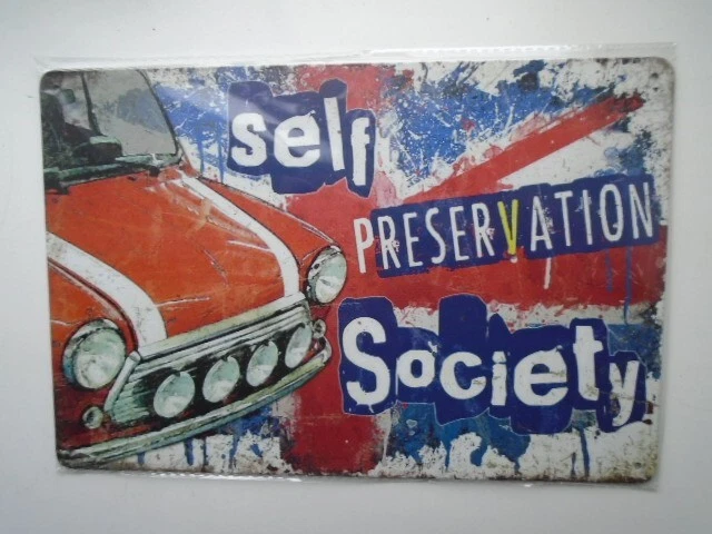 Großer Retro-Stil ""Selbsterhaltungsgesellschaft"" italienische Arbeit, Mini Cooper Blechschild