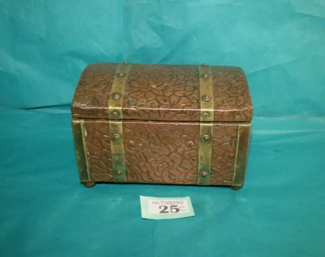 Vintage Arts Crafts Beaten Copper  & Brass Tin Lined Tea Caddy ref 25C