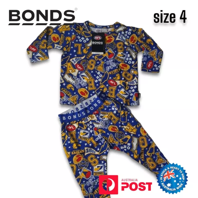 Bonds Baby AFL West Coast Eagles Sleep Set Size 4 Football Cotton PJ Long Sleeve