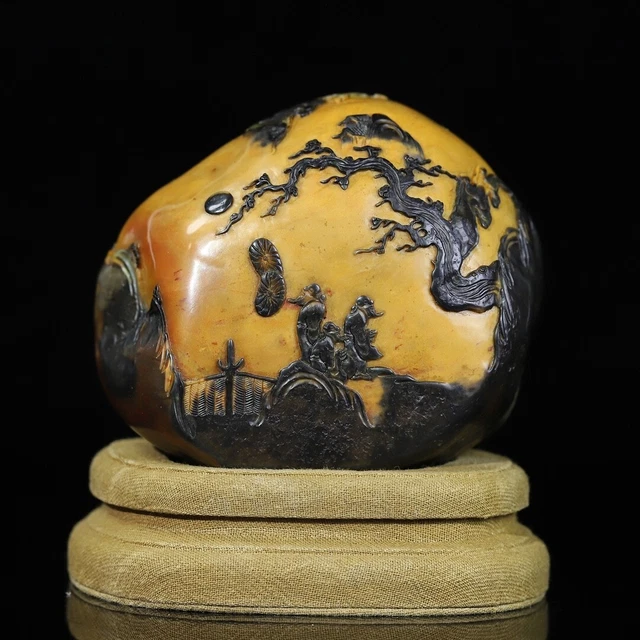 Chinese Exquisite Handmade Landscape figure carving Shoushan Stone Statue Seal