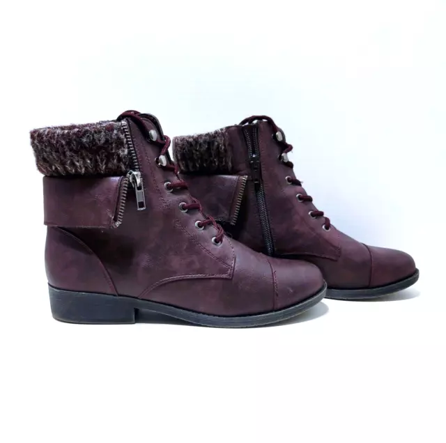 Mudd Sweater Cuff Boots Womens 8 Med Zip and Lace Up Burgandy Purple Ankle Boots