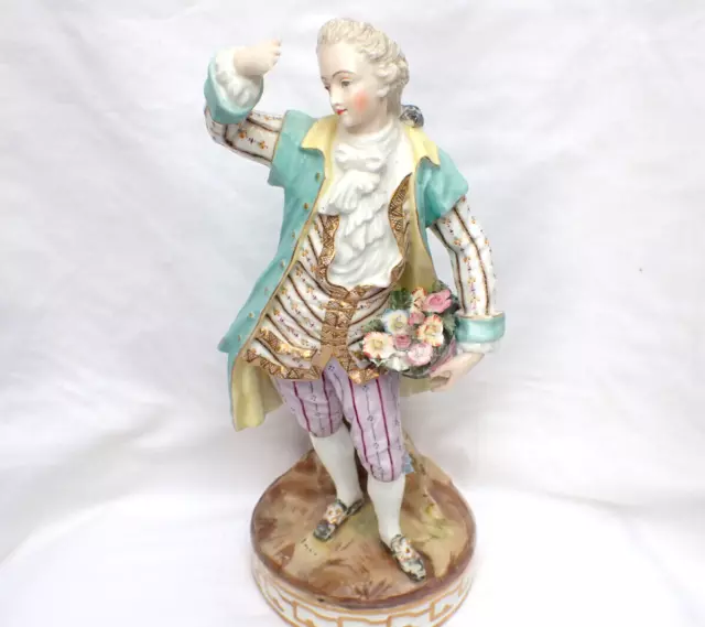 19th Century Bloch & Bourdois Paris Porcelain Figure Man Flower Basket bc