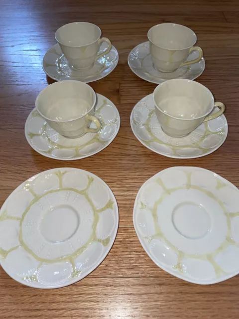 Belleek New Shell Teacup Saucer 4 Sets 6Th Mark 3Rd Green Mark 1965-1980