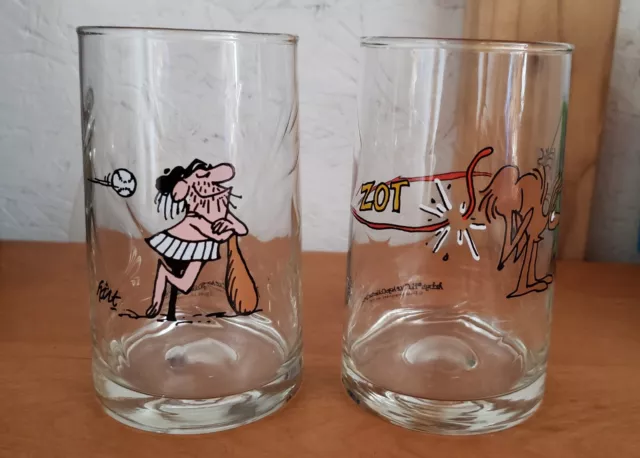 Vintage Lot Of 2 Arby's B.C. Ice Age Collector Series Used Glasses 1981 Zot Ball