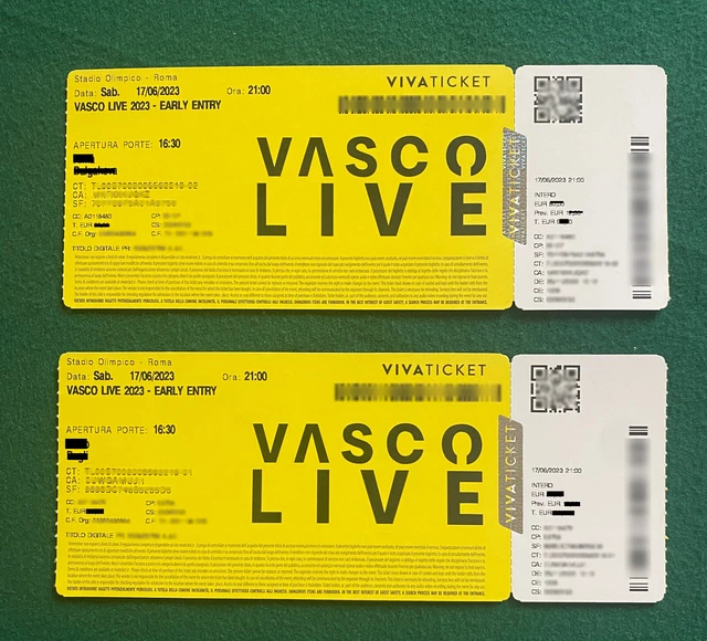 Vasco Rossi - 2 Biglietti PRATO GOLD EARLY ENTRY - Vasco Lve Roma 17/06/23 2