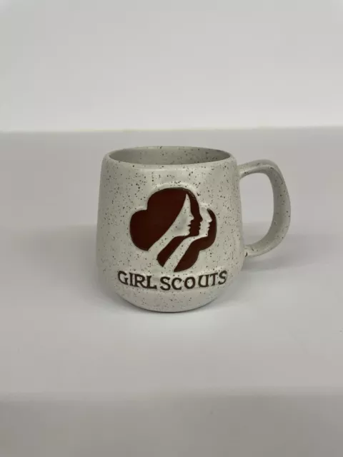 Vintage Girl Scouts Coffee Mug Tea Cup Embossed Logo Stoneware Pottery Ceramic
